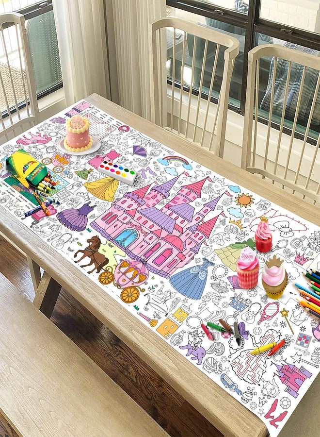 JOYGATHER Princess Coloring Tablecloth for Kids, Giant 30x72 Inch Poster with Castles, Crowns, Fairy Tale Icons, Perfect for Girls Princess Party Games, Royal Decorations, Celebration Supplies - Image 5